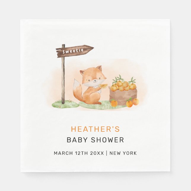 Serviette En Papier Cute Woodland Fox Citrus Orange Farm Baby shower (Devant)