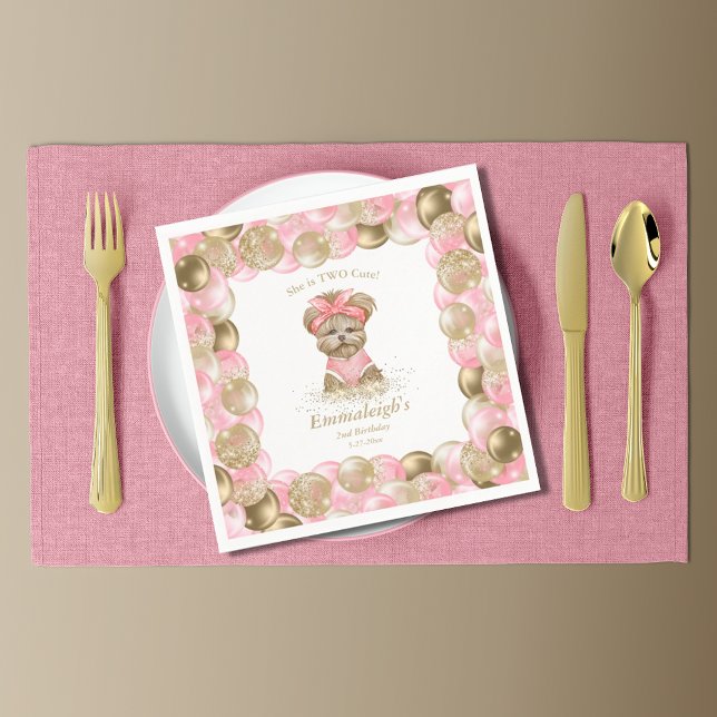 Serviette En Papier Cute Yorkie Deux mignonnes Balloon Anniversaire Pa (Créateur téléchargé)