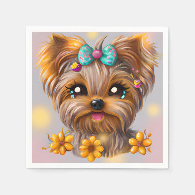 Serviette En Papier Cute Yorkie Kawaii Puppy (Devant)