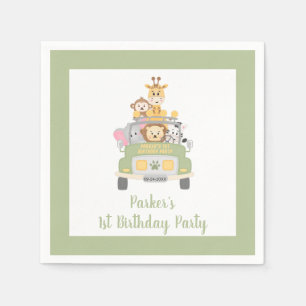 Serviette En Papier Cute Zoo Animal Safari 1ère fête d'anniversaire