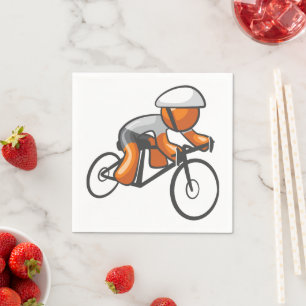Serviette En Papier Cycliste Stick Figure Orange en Course sur Vélo de