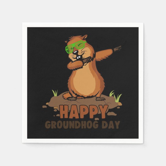 Serviette En Papier Dabbing Groundhog Log Joyeux Jour T-Shi (Devant)