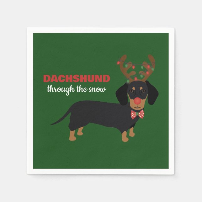 Serviette En Papier Dachshund À travers la neige mignonne Doxie Reinde (Devant)