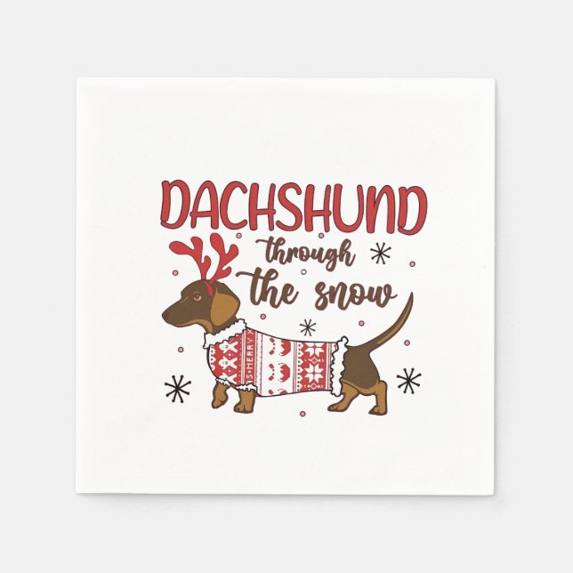 Serviette En Papier Dachshund À Travers L'Amoureux des chiens De Noël  (Devant)