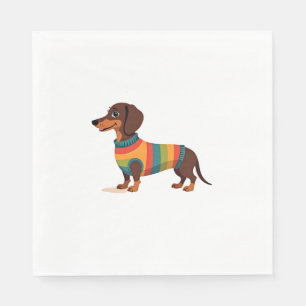 Serviette En Papier Dachshund au pull vintage arc-en-ciel Chien long m