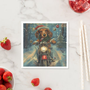 Serviette En Papier Dachshund Chien équitation moto Noël