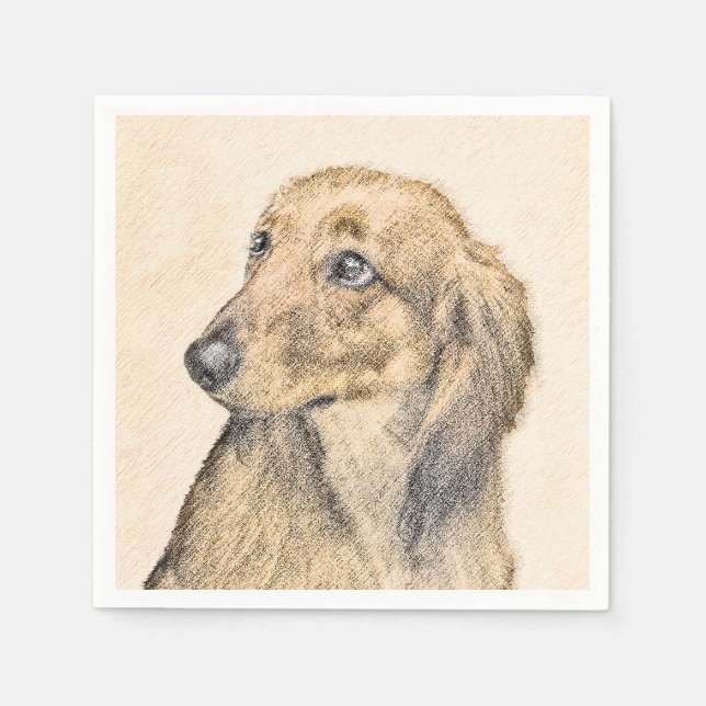 Serviette En Papier Dachshund (Longhaerien) Peinture - Art Chien origi (Devant)