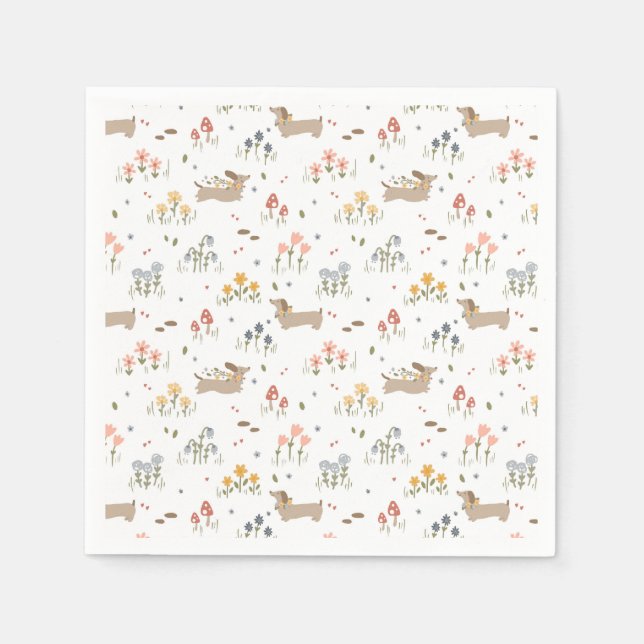 Serviette En Papier Dachshund Lover Weiner Chien Saucisse Chien Fleur  (Devant)