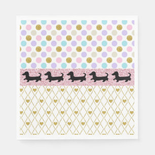 Serviette En Papier Dachshund Pink Gold Parties scintillant Coeurs Pap