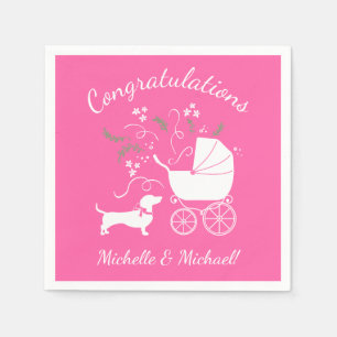 Serviette En Papier Dachshund Wiener Chien Baby shower fille rose