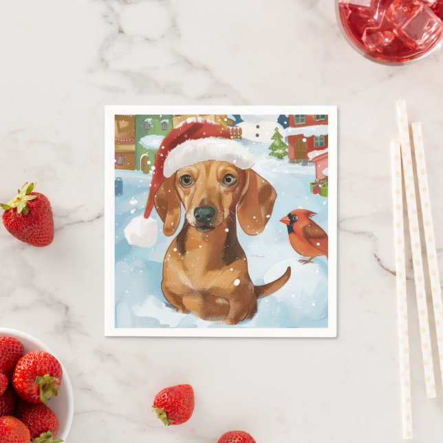 Serviette En Papier Dachshund Winter Wonderland Christmas Joy (En situation)