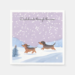Serviette En Papier Dachshunds à travers la fête de Noël de neige