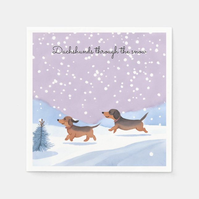 Serviette En Papier Dachshunds à travers la fête de Noël de neige (Devant)