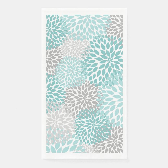 Serviette En Papier Dahlia Bouquet - Papier gris turquoise Serviettes  (Devant)