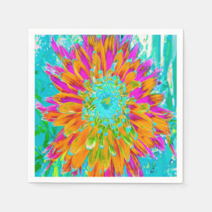 Serviette En Papier Dahlia décorative tropicale orange et rose chaud