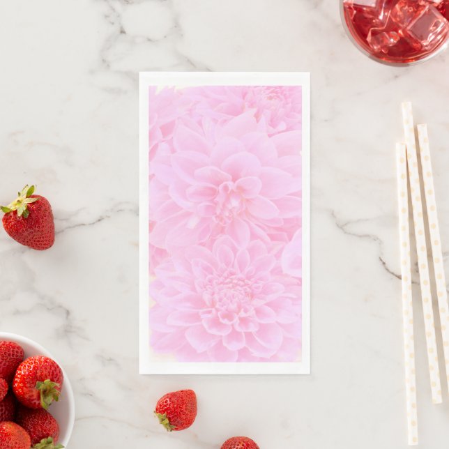 Serviette En Papier Dahlias en rose tendre (En situation)