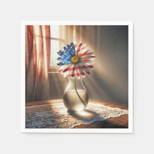 Serviette En Papier Daisée Drapeau Américain Dans Vase De Verre