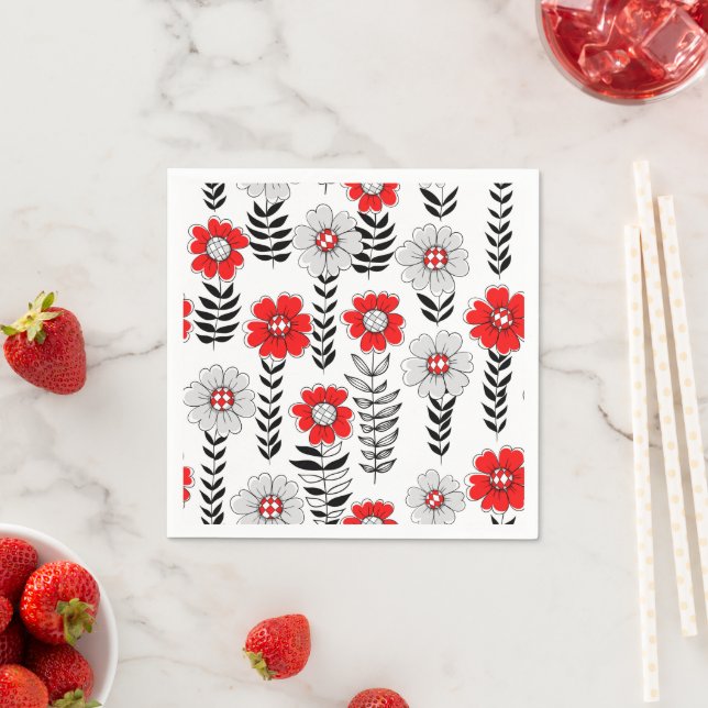 Serviette En Papier Daisy dooda en rouge et noir (En situation)