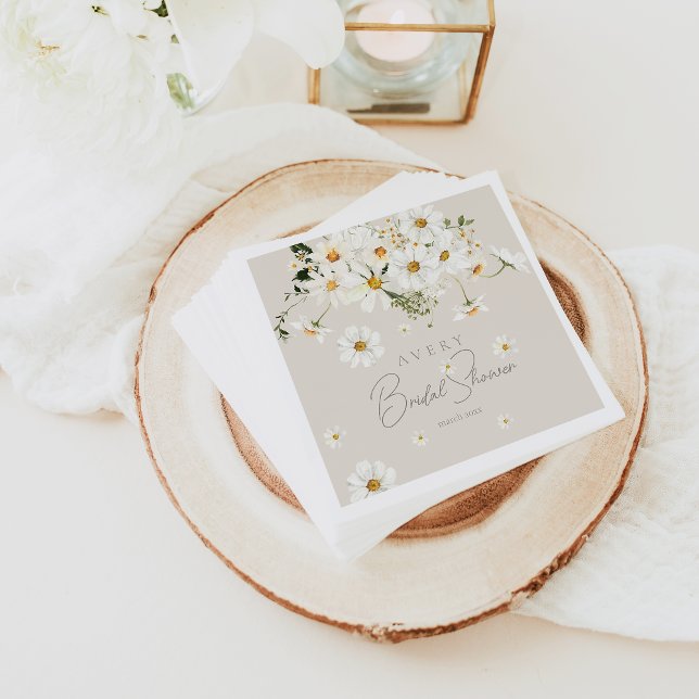 Serviette En Papier Daisy Elegant Fleur sauvage Fête des mariées moder (Créateur téléchargé)
