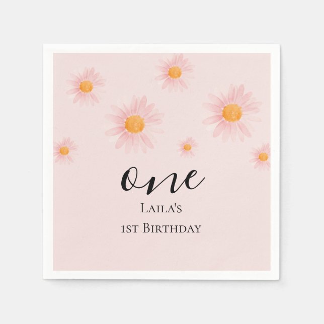 Serviette En Papier Daisy floral 1st birthday napkins (Devant)