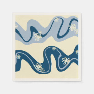 Serviette En Papier Daisy Groove - Bleu foncé, Bleu clair et crème