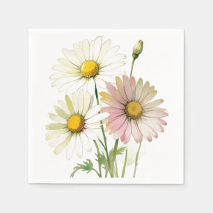 Serviette En Papier Daisy Watercolor Flower Moderne Professionnel