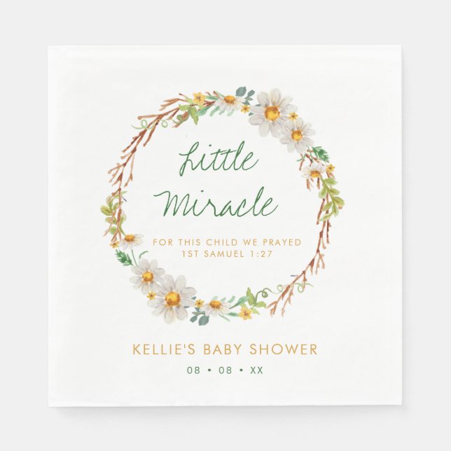 Serviette En Papier Daisy Wreath Little Miracle Baby shower Scripture (Devant)