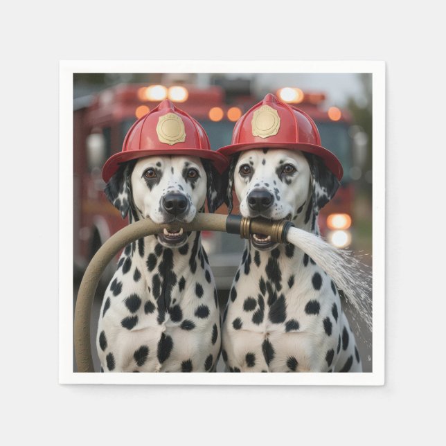 Serviette En Papier Dalmatian Dogs Holding a Fireman Hose (Devant)