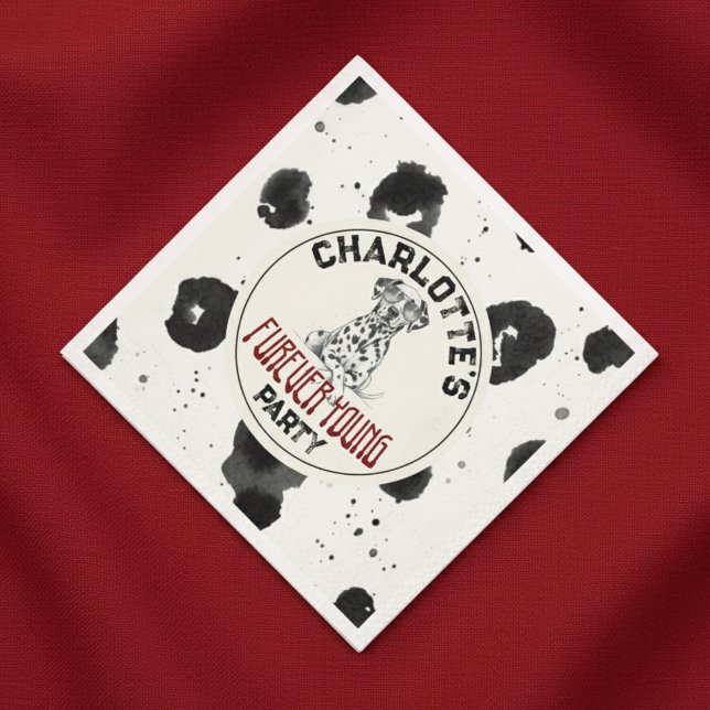 Serviette En Papier Dalmatie Furever Young 1er anniversaire Pawty (Celebrate your headliner's special day with this Dalmatian Furever Young 1st Birthday Pawty Napkins!)