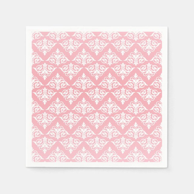 Serviette En Papier Damas blanc et rose (Devant)
