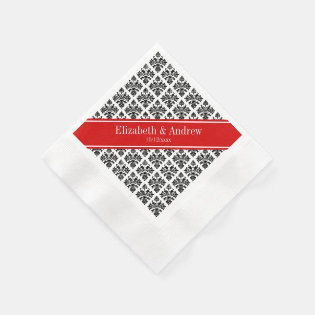 Serviette En Papier Damask noir Blanc #3 Red Name Monogram (Coin)