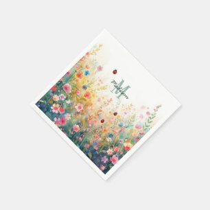 Serviette En Papier Dame coccinelle aquarelle printanière Monogramme F