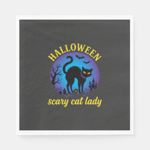 Serviette En Papier Dame de chat effrayante Halloween Chat noir