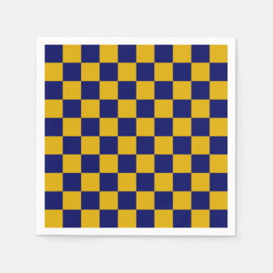 Serviette En Papier Damier bleu marine et jaune moutarde