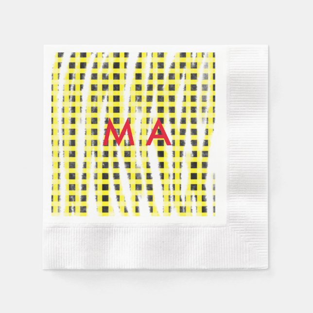 Serviette En Papier damier jaune noir ajouter un nom monogramme nom la (Devant)