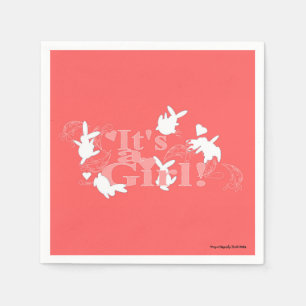 Serviette En Papier Dancing Bunnies C'est une fille ! Baby shower rose