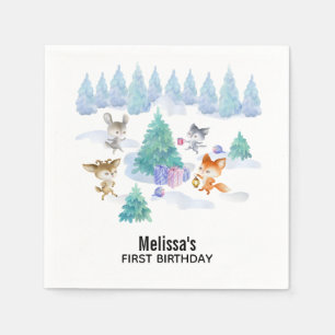 Serviette En Papier Dancing Woodland Animals Watercolor Anniversaire