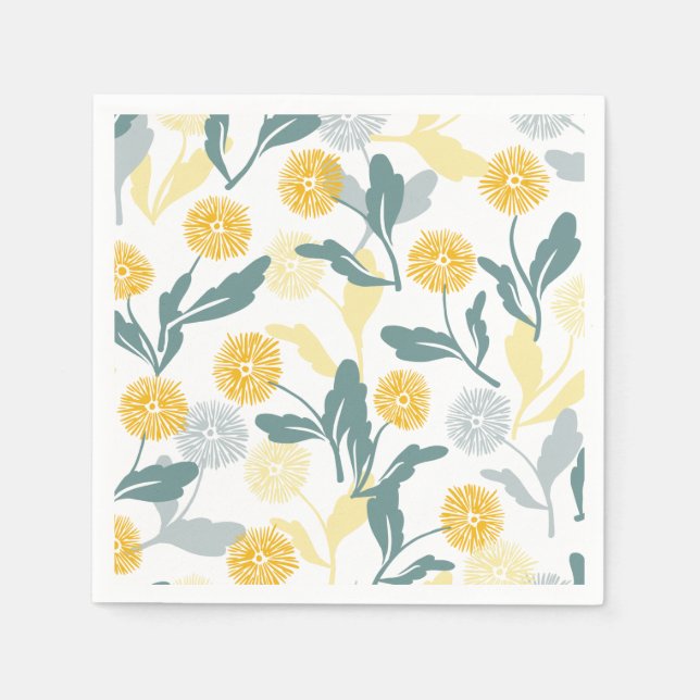 Serviette En Papier Dandelion motif floral blanc ver (Devant)