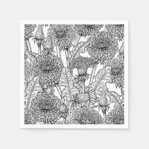 Serviette En Papier Dandelions, noir et blanc