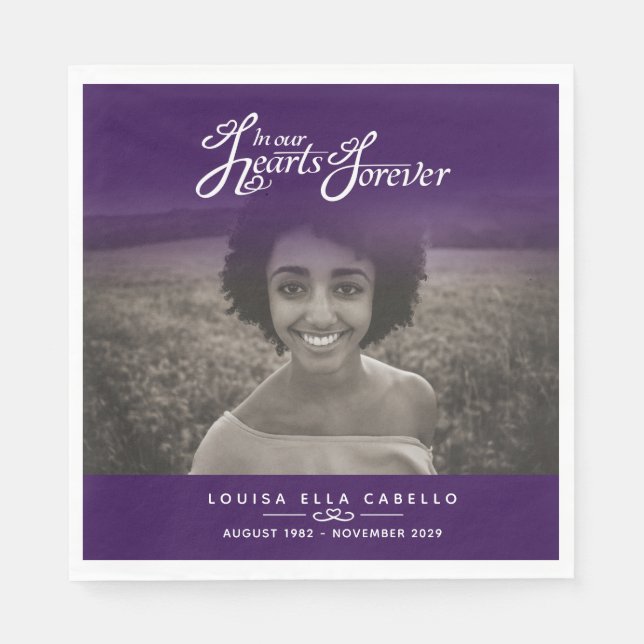 Serviette En Papier Dans nos coeurs pour toujours photo violet serviet (Devant)