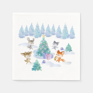 Serviette En Papier Danse Animaux de forêt Noël Aquarelle