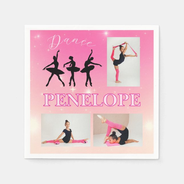 Serviette En Papier Danse Ballet rose Gradient 3 Photo personnalisée (Devant)