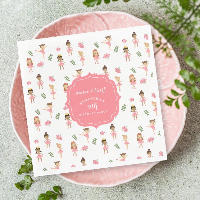 Serviette En Papier Danse de ballet & Twirl Ballerina rose Anniversair (Ballet Dance & Twirl Pink Ballerina Birthday Napkins)