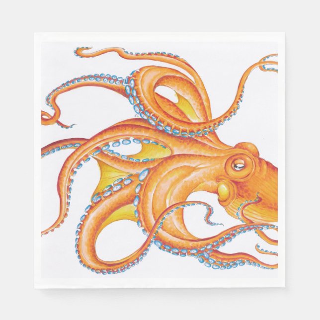Serviette En Papier Danse orange rouge octopus (Devant)