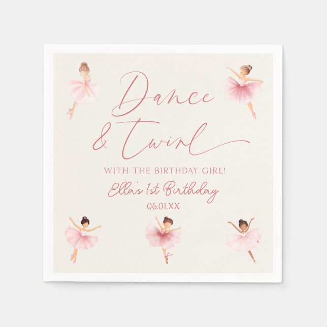 Serviette En Papier Danse & Twirl Rose Ballerina Ballet Anniversaire (Devant)