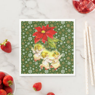 Serviette En Papier Danser des anges bébé avec des flocons de neige
