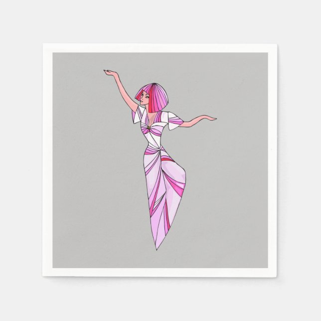 Serviette En Papier Danseur rose funky fille avec cheveux roses (Devant)