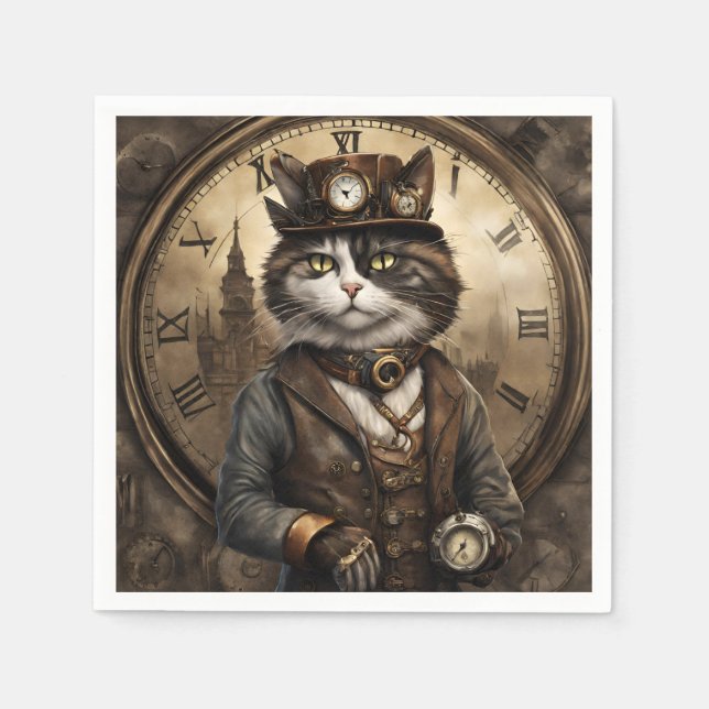 Serviette En Papier Dapper Steampunk Calico Cat (Devant)