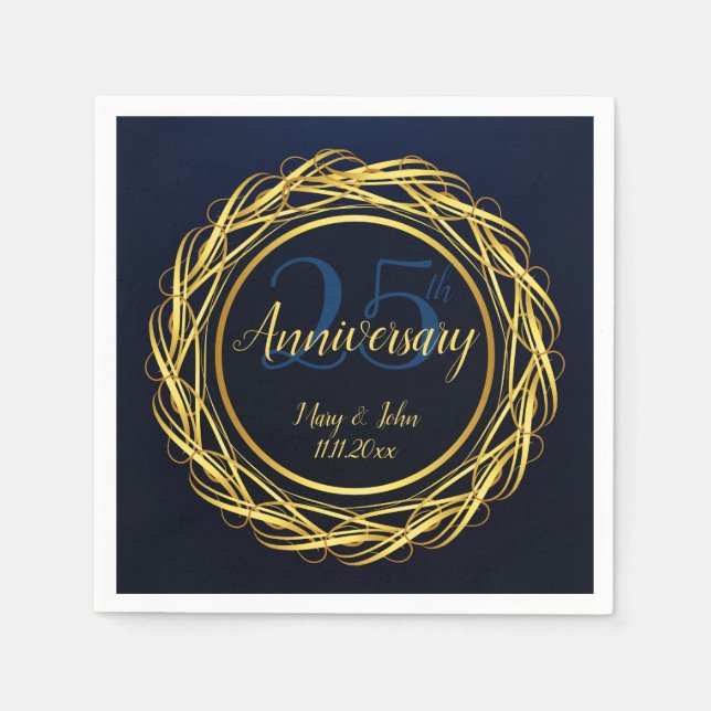 Serviette En Papier Dark Blue Gold Royal Anniversaire Design de luxe (Devant)