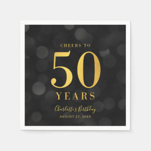 Serviette En Papier Dark Bokeh Faux Gold salue à 50 ans Anniversaire